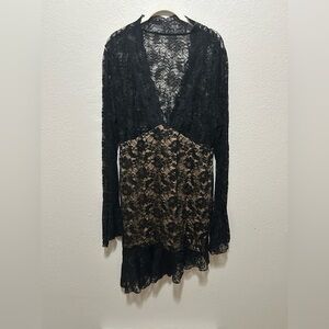 SHEIN Black Lace Mini Dress | Gothic Witchy Sheer Long Sleeve Party Dress 2X
